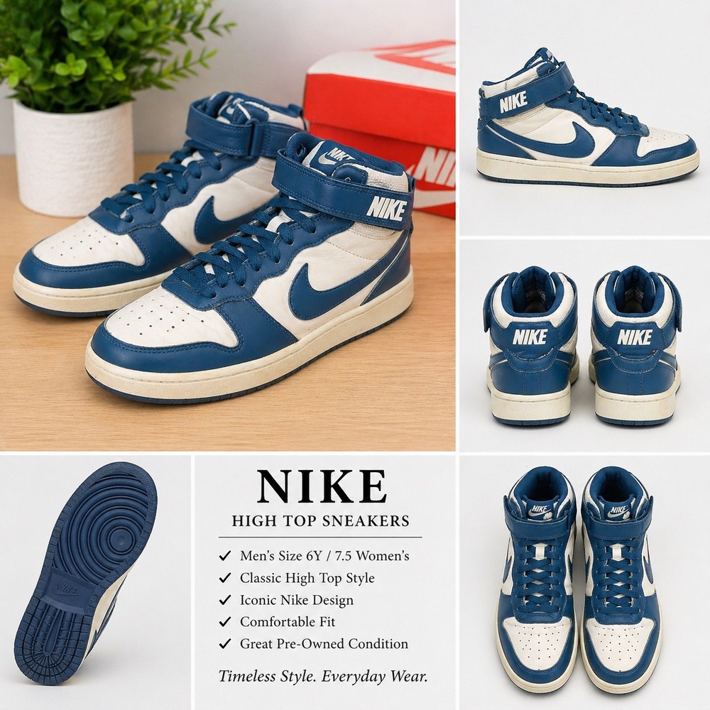 Nike Court Borough Mid 2 Midnight Navy White Sneakers Mens 6Y Womens 7.5